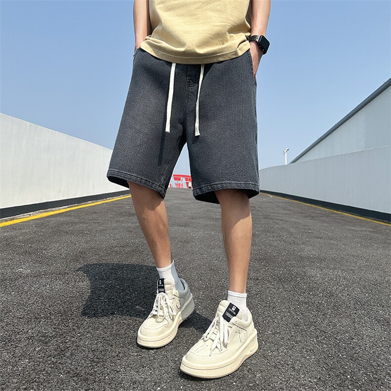 浅蓝休闲短裤男潮牌直筒牛仔裤子ins星空纹撞色阔腿裤D3#-P40,男装牛仔裤,电商A178