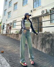 2025新款牛仔阔腿裤腰带款时尚百搭，女装牛仔裤，宸诺服饰