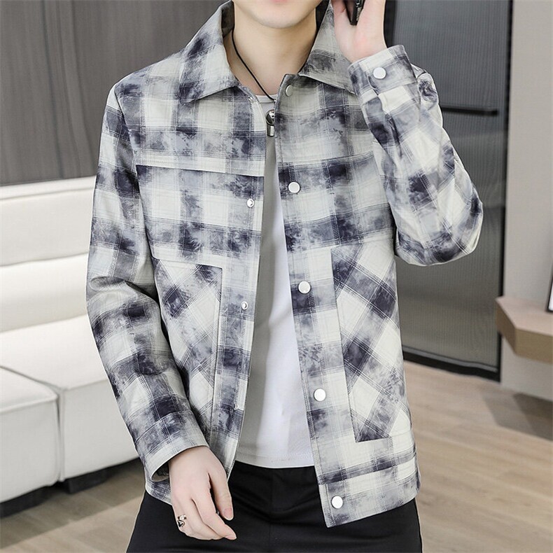 507A-JK513-P95 2025春装时尚男士格纹夹克外套休闲图片
