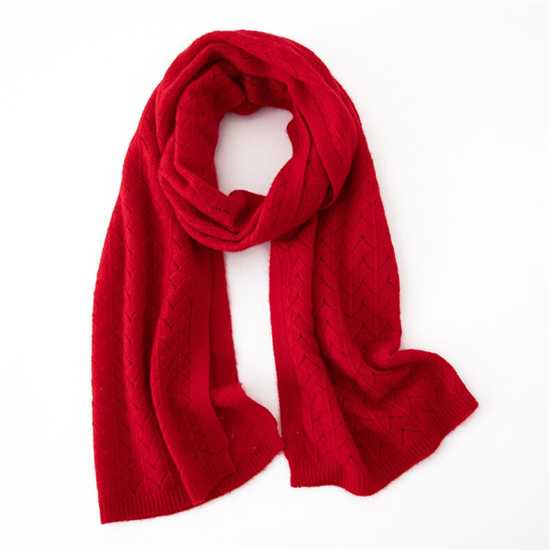 时尚红色针织围巾女士冬季保暖百搭韩版围脖优雅大气，围巾，戎咖羊绒
