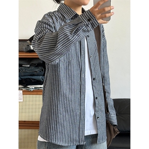 条纹衬衫潮牌长袖衬衣宽松港风休闲外套 CS287-P45图片