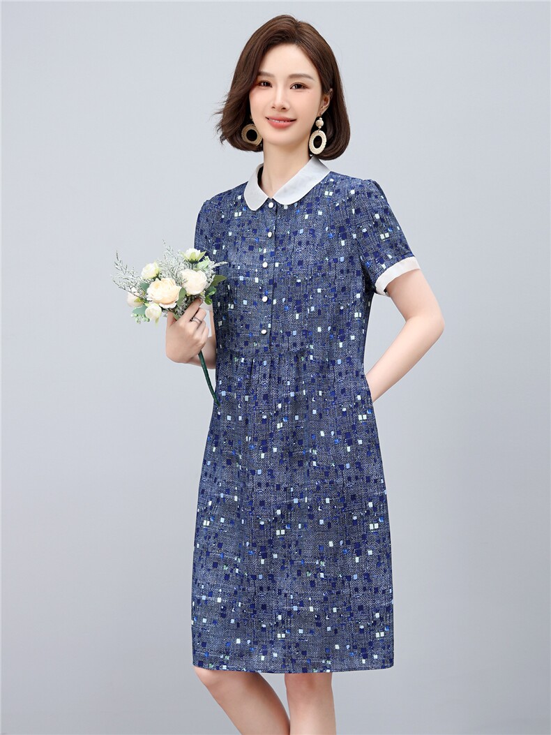 2025年夏季优雅气质碎花娃娃领时尚休闲碎花连衣裙,女装连衣裙,依恋蒂丝