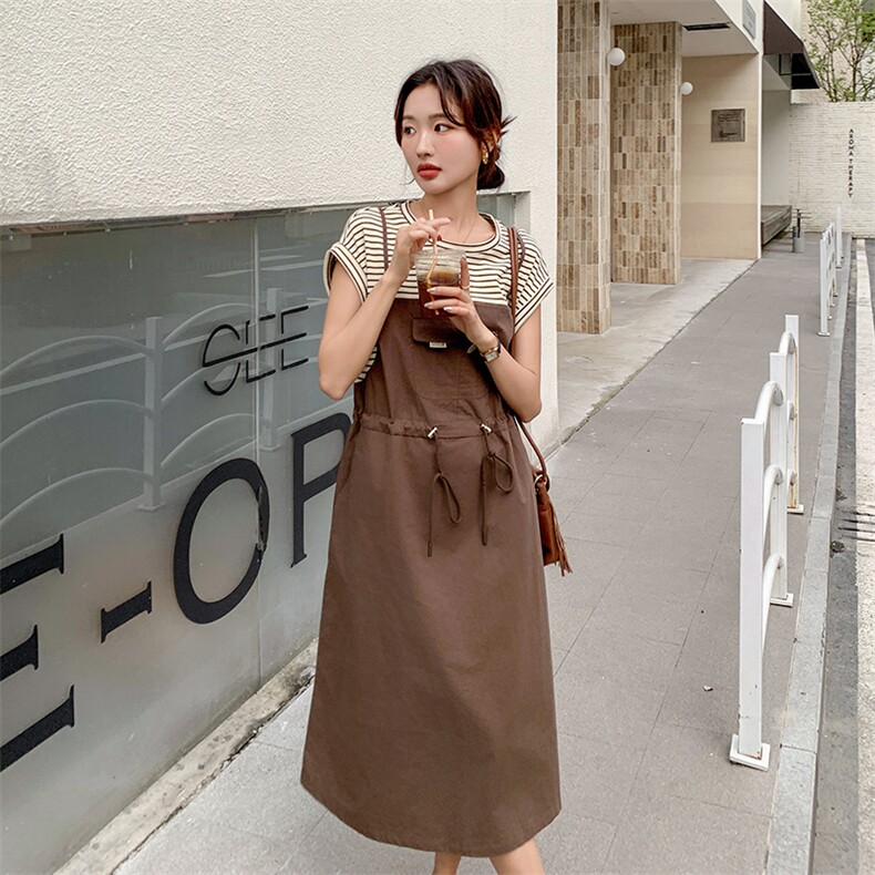 条纹拼接假两件连衣裙女2024年夏季新款今年流行时尚收腰气质裙子，女装连衣裙，辉之琳