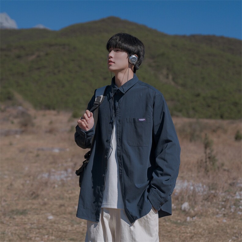 春季长袖衬衫男士日系百搭翻领休闲外套B225-YHC6108-P60-X78,男装衬衫,电商B225