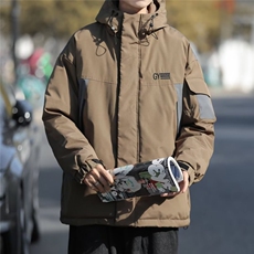 美式潮牌复古拼色机能冲锋衣连帽棉服男女ins冬季工装F811-P95，男装棉衣，星座1109-3