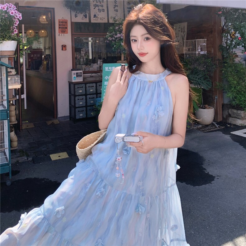 现货新款现货主推法式度假风挂脖连衣裙22161-P145-K219图片