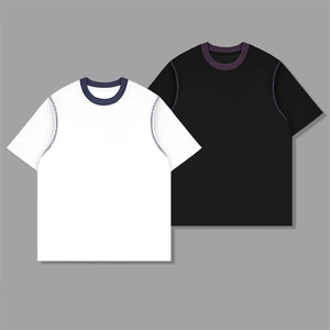 网图 拼接撞色特种一字绣圆领夏季男士短袖T恤休闲百搭 P33图片