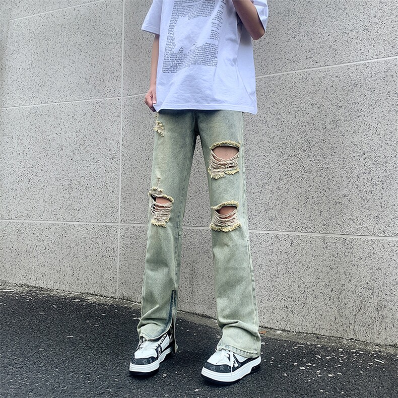 现货夏季修身vibe美式高街破洞黄泥染拉链牛仔裤男K822-K823-P55,男装牛仔裤,星座205