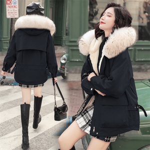 纯色韩版潮流显瘦中长款仿羊羔毛棉衣/棉服2020年冬季百搭派克服图片