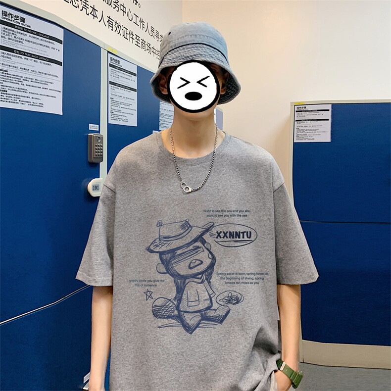 ！春夏新款纯棉宽松短袖T恤男士情侣体恤衫男DX24-P20,男装T恤,电商B367