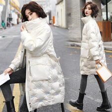 亮皮羽绒服女2020冬季新款韩版时尚亮面炫彩羽绒衣防寒外套中长款，女装羽绒服，素月