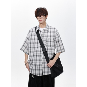 泡泡纱格子五分袖衬衫男KD686-P40图片