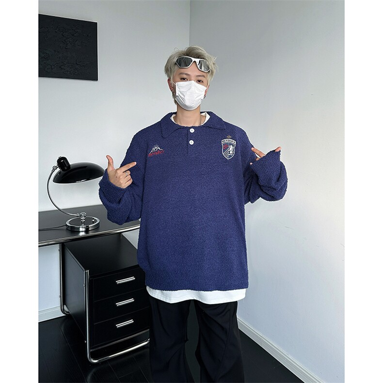 美式新款学院风Polo领毛衣潮牌宽松保暖针织衫,男装针织衫/毛衣,星座410-7