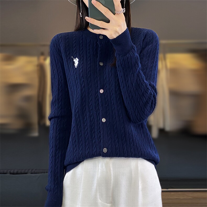 2024秋冬新款羊毛女士圆领纽扣羊毛开衫,女装羊毛衫,润辉羊绒