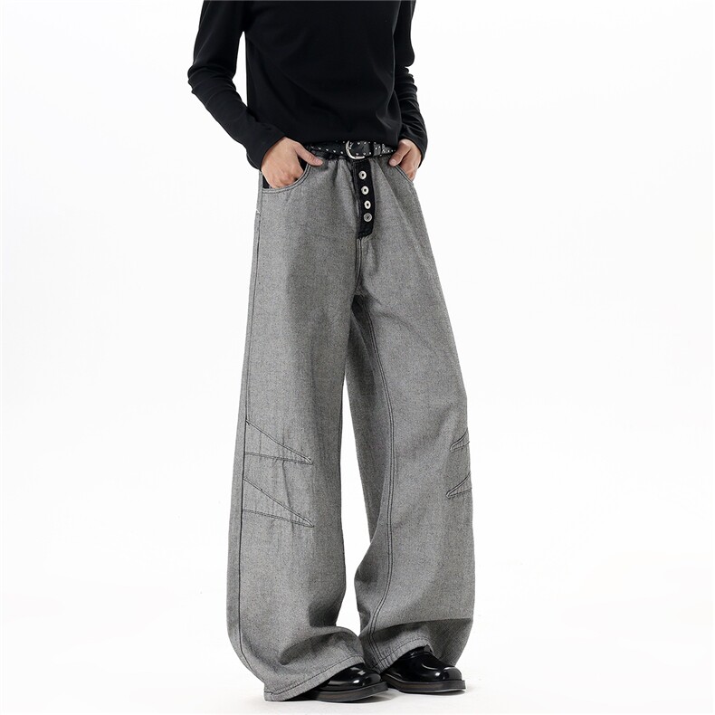 【现货】春装N63-P50控98反穿主义牛仔裤宽松直筒裤排扣装饰，男装牛仔裤，电商B335