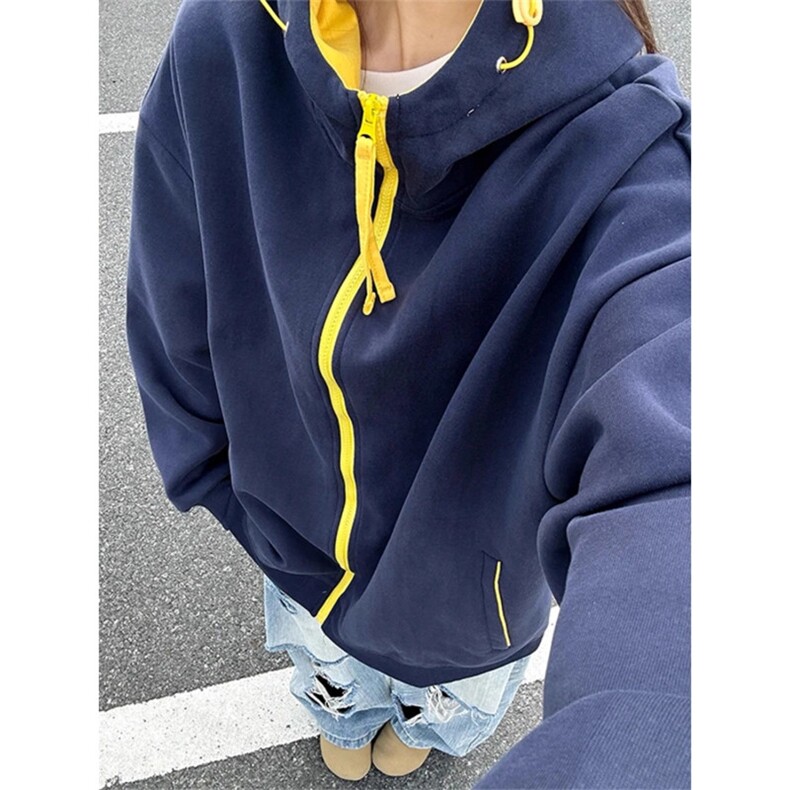 美式连帽卫衣男款秋季小众设计感拼接外套潮牌情侣上衣潮QWY01，女装短外套，星座208-5