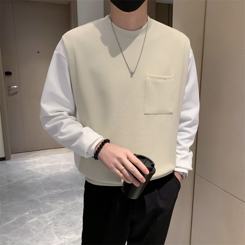 现货2025秋季新款社会小伙假两件卫衣男拼接上衣W12P75控108,男装卫衣,电商B276A