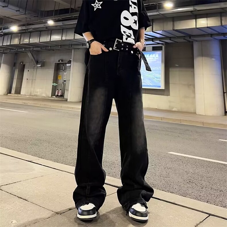 黑色微喇牛仔裤男高街hiphop裤子宽松直筒+腰带1001-1-5066-p45,男装牛仔裤,星座1001-1