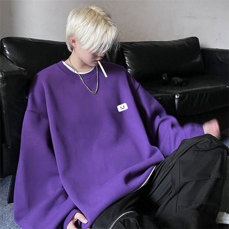 抖音品质春季新款潮流小标宽松圆领落肩卫衣JK23343特批24控39,男装卫衣,星座605(原A050)