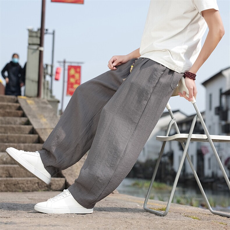 春夏新款帅气阔腿直筒裤风棉麻休闲裤男K2506-P70,男装休闲裤,电商A008