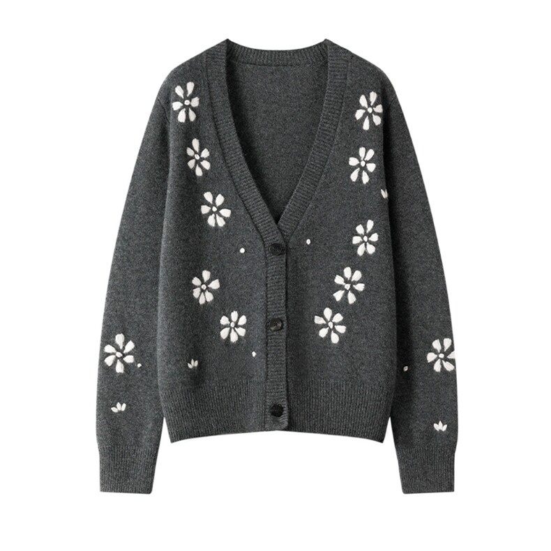 2025春秋新款羊绒衫女100纯山羊绒V领气质加厚外套复古针织开衫，女装羊绒衫，绒知纯羊绒