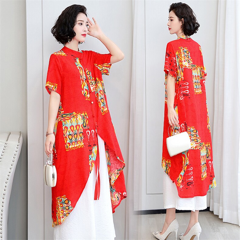 2021夏大码女装新款简约个性时尚优雅宽松舒适名族风气质上衣，女装职业装，魅衣本色