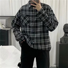 春季新款格子衬衫男士港风日系复古宽松韩版潮流长袖衬衣外套，男装衬衫，星座1210-1