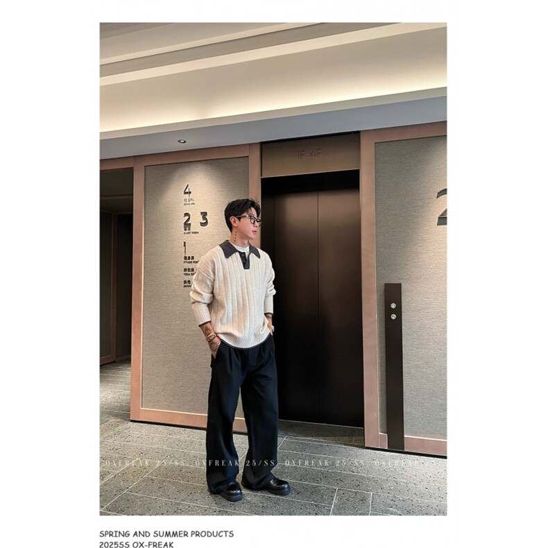 MM521-P60老钱风假两件撞色百搭POLO领针织毛衣,男装针织衫/毛衣,星座617A-2