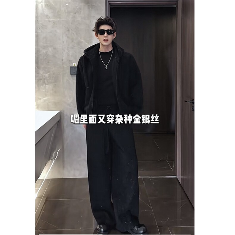 抖音加绒加厚满天星连帽卫衣阔腿裤套装上衣P123裤子P88 网图图片