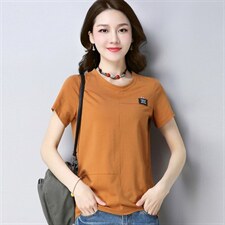 优雅圆领纯色2021年夏季韩版潮流时尚百搭休闲显瘦修身气质，女装T恤，丽影随形
