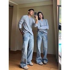 高级感阔腿牛仔裤男女新款直筒裤宽松休闲百搭拖地长裤77988-p50，男装牛仔裤，星座1008