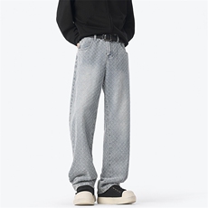 美式高街牛仔裤男女潮牌显高提花休闲裤N2266/P50，男装牛仔裤，电商D202