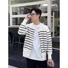 高级感经典条纹开衫毛衣男秋冬宽松慵懒风休闲针织衫MY219P53，男装针织衫/毛衣，星座1013-5