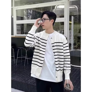 高级感经典条纹开衫毛衣男秋冬宽松慵懒风休闲针织衫MY219 P53图片