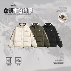 2025冬侧边条纹立领拼色印花棉服-5158模特图控价198，男装棉衣，电商S012（CATTEE）