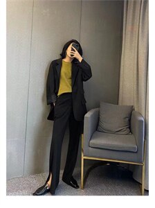 现货 春季新款 侧边开衩垂料西裤图片