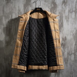 秋冬格子毛呢夹克男呢子风衣oversize外套大码上衣潮 J916 P90图片
