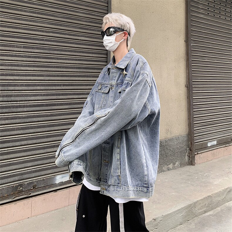 美式休闲拉链设计感牛仔外套男潮牌春秋港风潮牌百搭上衣韩版夹克,男装夹克,星座410-7