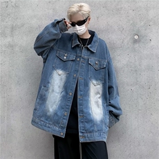 2023新款水洗牛仔外套男vibe潮牌高街百搭宽松情侣款夹克J3342，男装夹克，星座1116A-1（原606A）