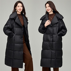 2024冬季新款蓬松泡芙羽绒服长款时尚宽松过膝防风保暖外套，女装羽绒服，阿舍尔精品