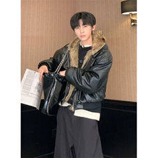 仿狐狸男士冬季加厚皮草时尚大衣皮毛一体外套保暖M812，男装棉衣，星座1116A（原606A-3）
