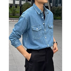 现货翻领牛仔衬衫男春秋新款水洗宽松夹克外套潮牌百搭休闲外套潮，男装夹克，星座302B