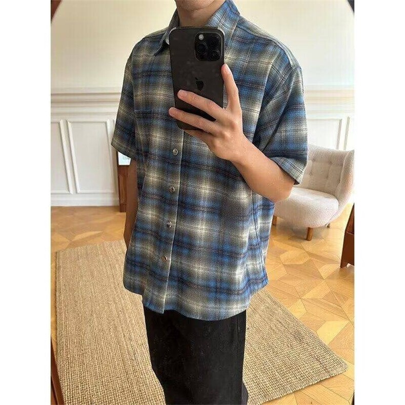 复古衬衫男夏装港风学生宽松趣味新款男装上衣外穿CSS28P30,男装衬衫,电商D256-2(原A064-2)