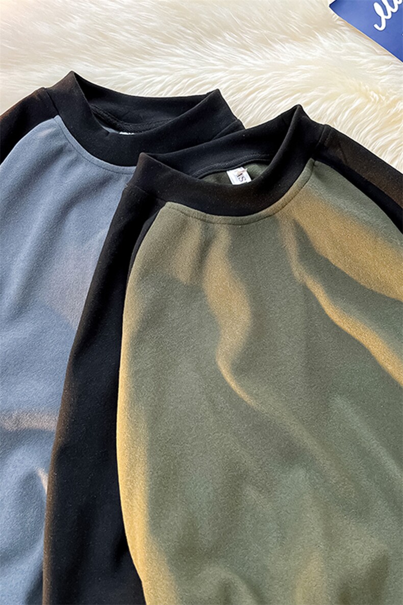 8XL-M280g重磅插肩半高领长袖t恤男打底德绒卫衣DR001特P27加绒37,男装T恤,电商B312