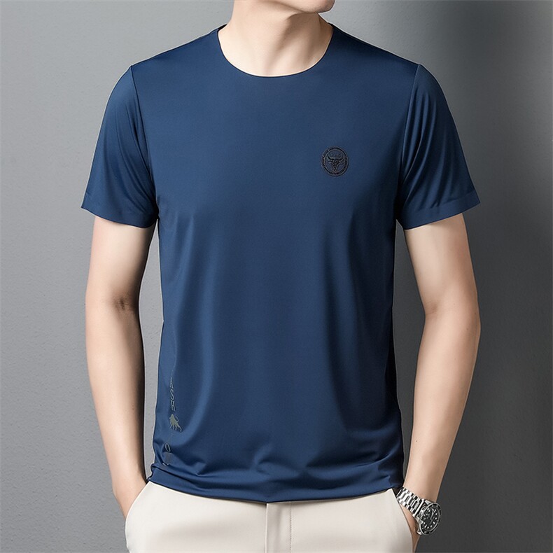 圆领短袖T恤男士上衣2023夏季新款polo衫纯色休闲百搭打底衣服潮图片