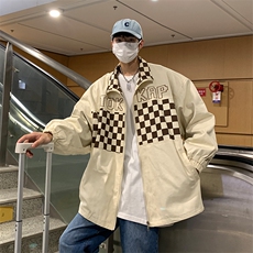 EQ93情侣装秋装棋盘格夹克外套男女2024新款学院风潮流INSP108，男装夹克，电商C306-1