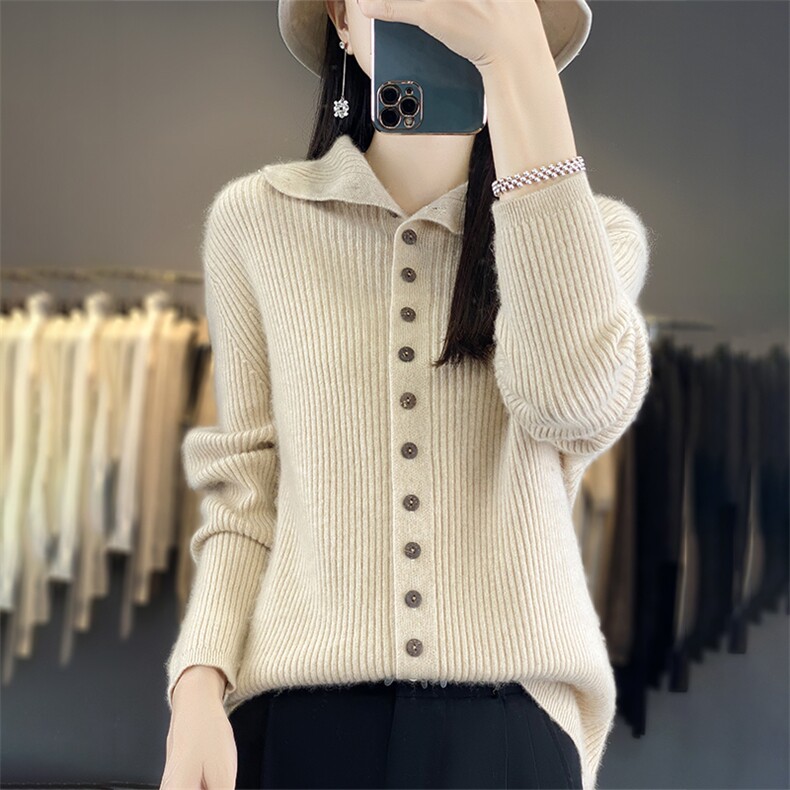 2024年秋季常规款时尚潮流LTR202328堆堆领抽条开衫翻领长袖，女装羊毛衫，丽特绒