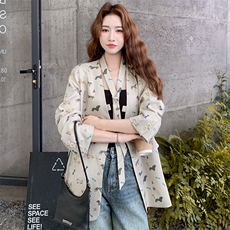 设计感卡通涂鸦印花西装外套女2025秋季新款韩系气质高级感小西服，女装西装，2C317A