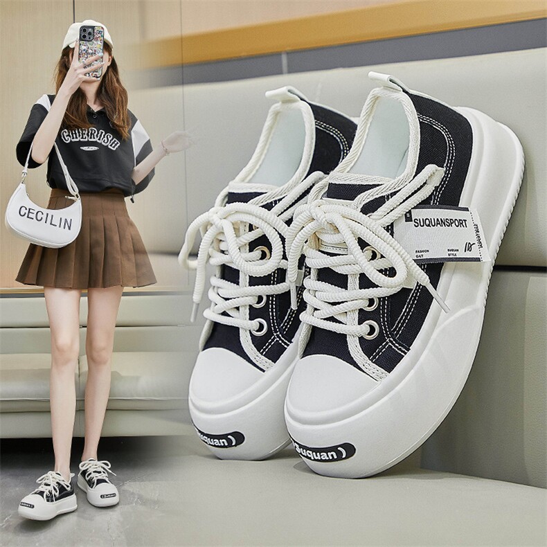2024春季帆布鞋新款韩版ins女学生厚底增高运动板鞋休闲街拍鞋，女鞋帆布鞋，电商A223