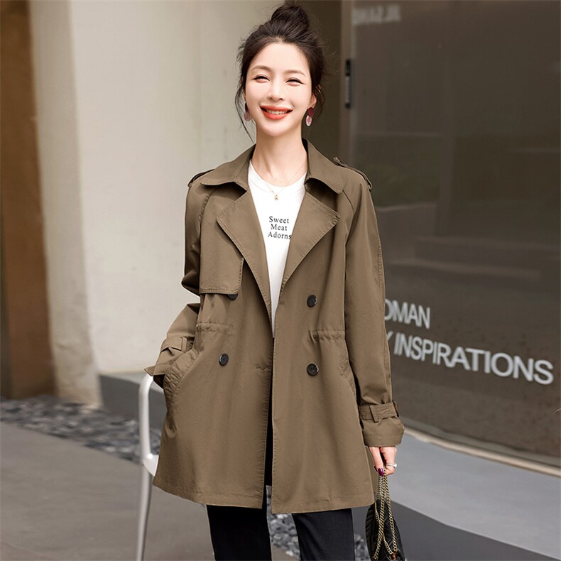 复古卡其色风衣外套女2024春秋新款小个子宽松休闲百搭西装领大衣,女装风衣,妃曼